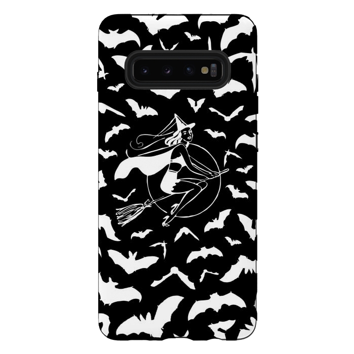 Galaxy S10 plus StrongFit Pin-up witch and flying bats pattern by Oana 