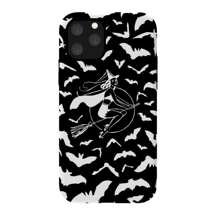 iPhone 11 Pro StrongFit Pin-up witch and flying bats pattern by Oana 