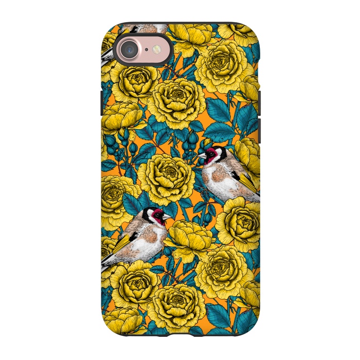 iPhone 7 StrongFit Rose flowers and goldfinch birds by Katerina Kirilova