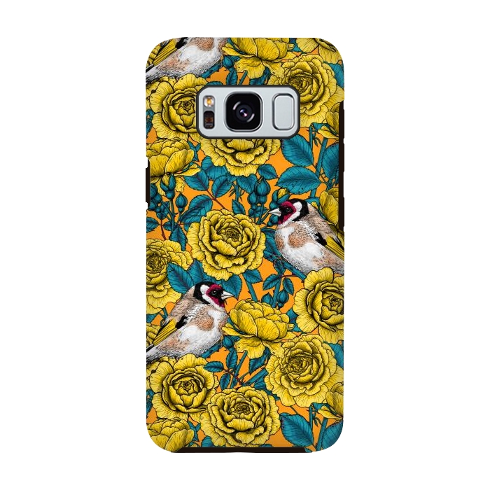 Galaxy S8 StrongFit Rose flowers and goldfinch birds by Katerina Kirilova