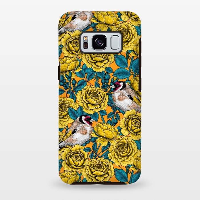 Galaxy S8 plus StrongFit Rose flowers and goldfinch birds by Katerina Kirilova
