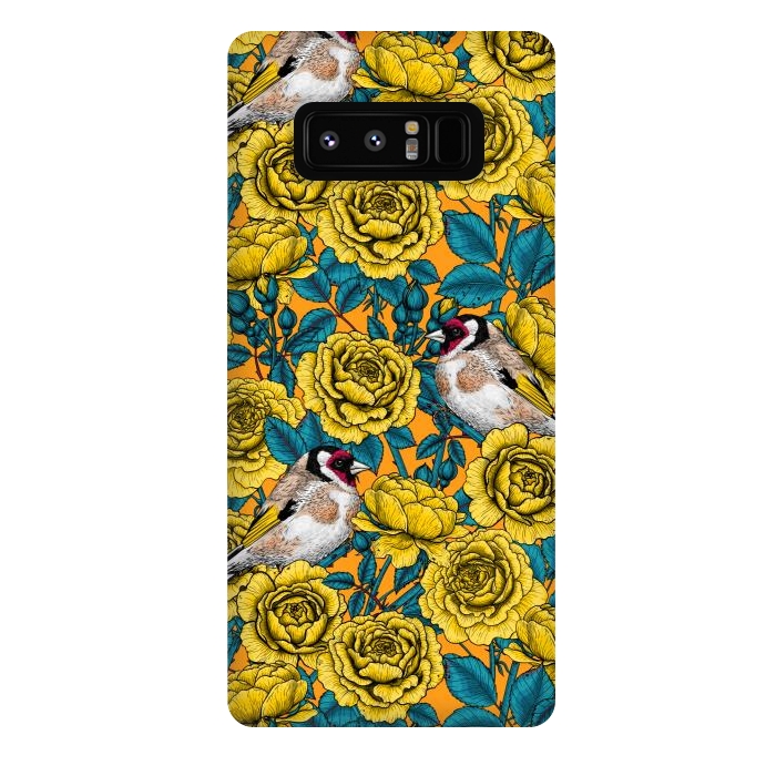 Galaxy Note 8 StrongFit Rose flowers and goldfinch birds by Katerina Kirilova