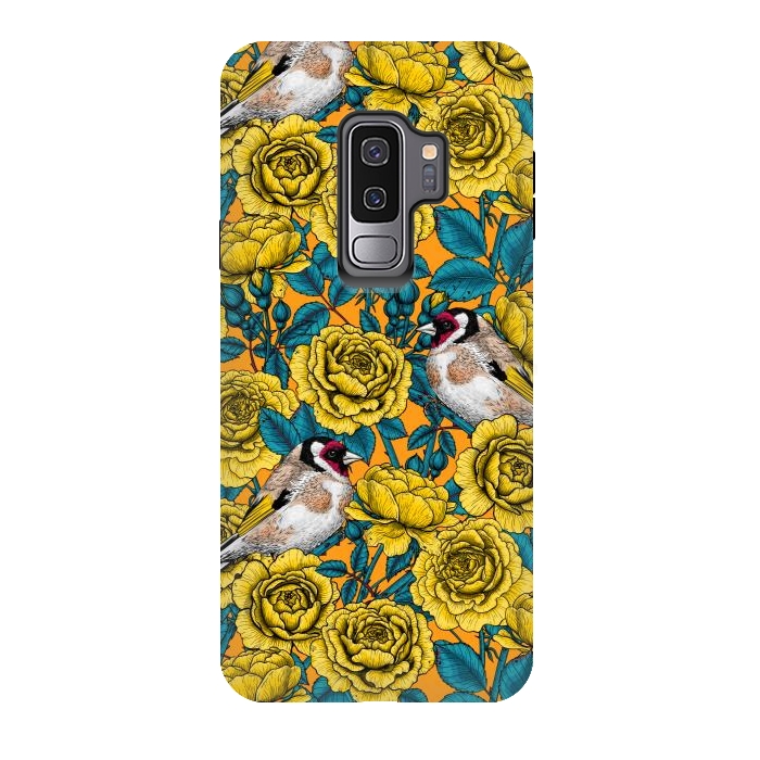 Galaxy S9 plus StrongFit Rose flowers and goldfinch birds by Katerina Kirilova