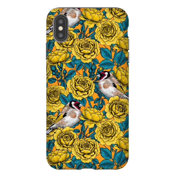 iPhone Xs Max StrongFit Rose flowers and goldfinch birds by Katerina Kirilova