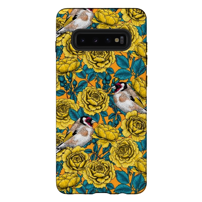 Galaxy S10 plus StrongFit Rose flowers and goldfinch birds by Katerina Kirilova