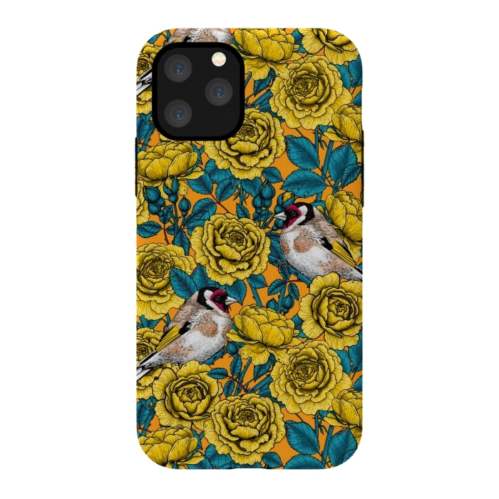 iPhone 11 Pro StrongFit Rose flowers and goldfinch birds by Katerina Kirilova