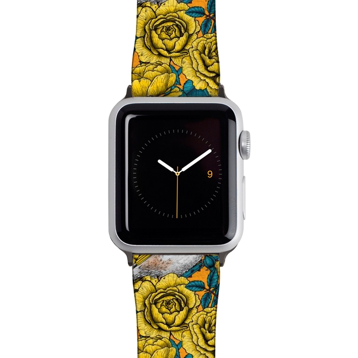 Watch 38mm / 40mm Strap PU leather Rose flowers and goldfinch birds by Katerina Kirilova