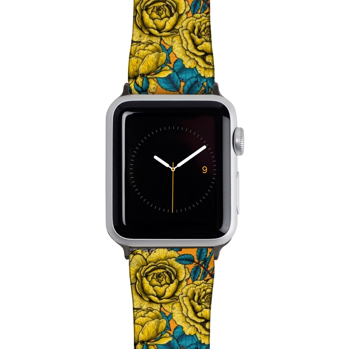 Watch 42mm / 44mm Strap PU leather Rose flowers and goldfinch birds by Katerina Kirilova