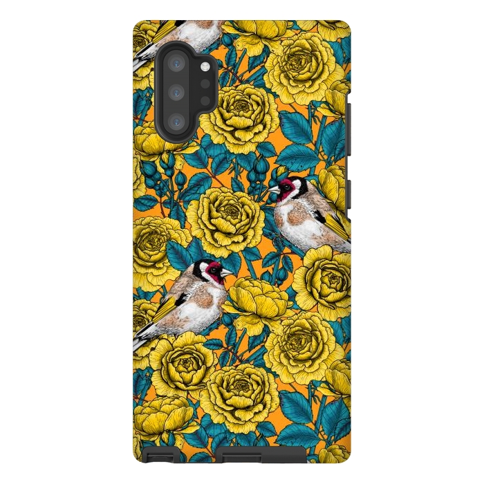 Galaxy Note 10 plus StrongFit Rose flowers and goldfinch birds by Katerina Kirilova