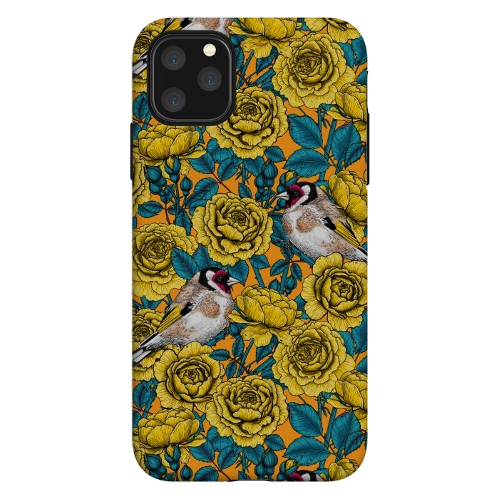 iPhone 11 Pro Max StrongFit Rose flowers and goldfinch birds by Katerina Kirilova