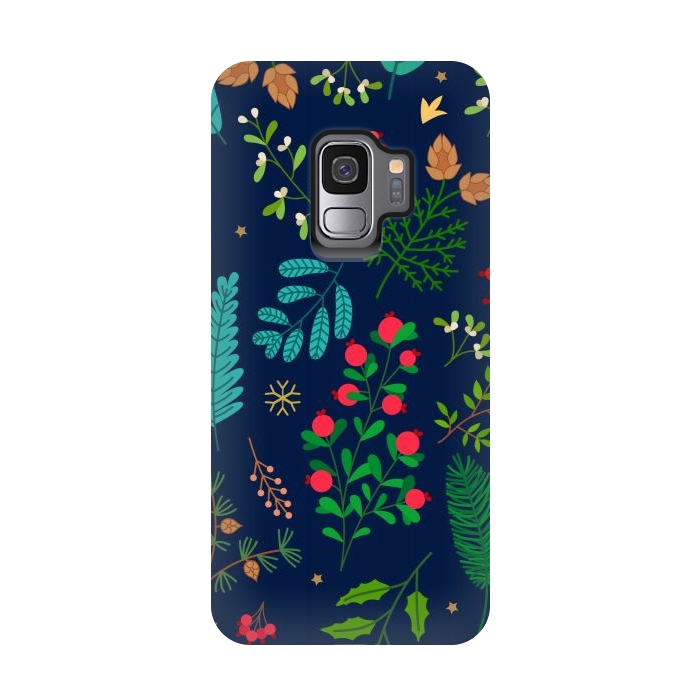 Galaxy S9 StrongFit Holiday Christmas with Branches Mistletoe and Berries by ArtsCase