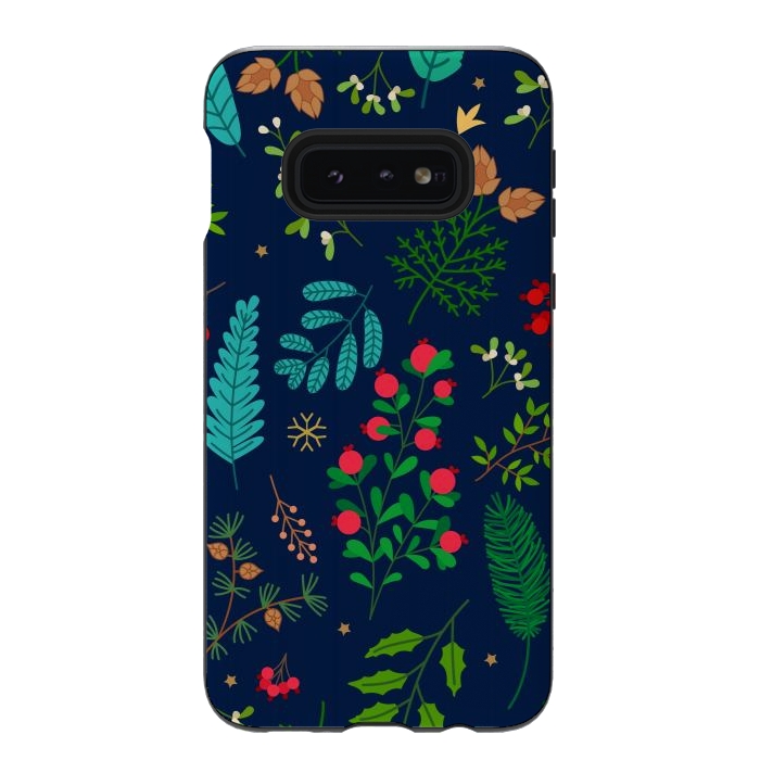 Galaxy S10e StrongFit Holiday Christmas with Branches Mistletoe and Berries by ArtsCase