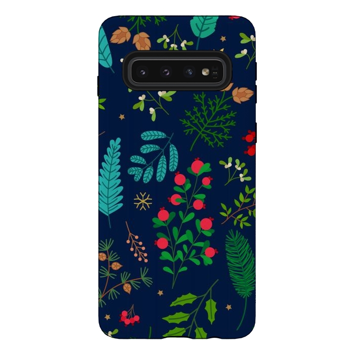 Galaxy S10 StrongFit Holiday Christmas with Branches Mistletoe and Berries by ArtsCase