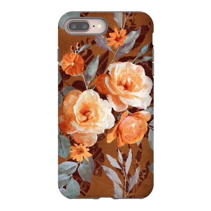 iPhone 7 plus StrongFit Chintz Roses on Rust Brown by Micklyn Le Feuvre