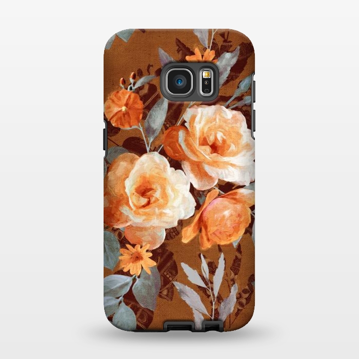 Galaxy S7 EDGE StrongFit Chintz Roses on Rust Brown by Micklyn Le Feuvre