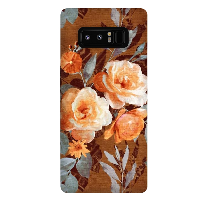 Galaxy Note 8 StrongFit Chintz Roses on Rust Brown by Micklyn Le Feuvre
