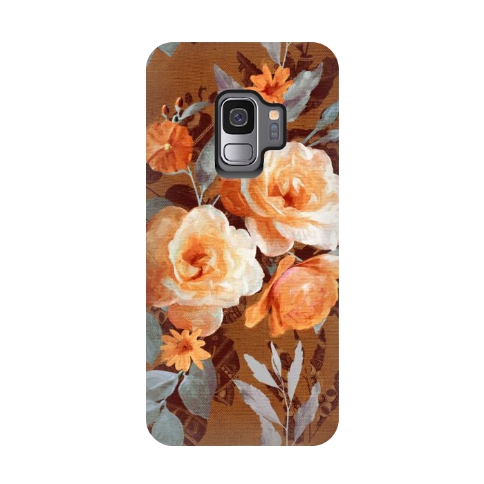 Galaxy S9 StrongFit Chintz Roses on Rust Brown by Micklyn Le Feuvre