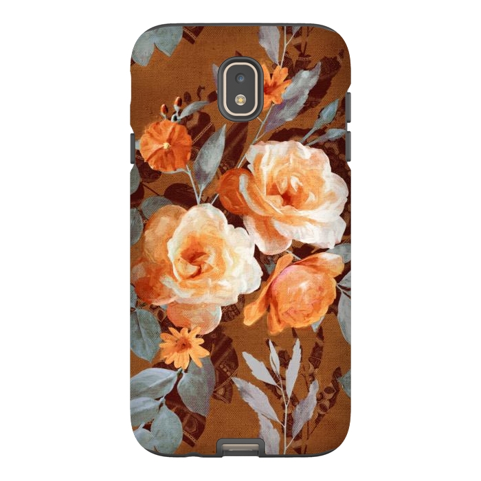 Galaxy J7 StrongFit Chintz Roses on Rust Brown by Micklyn Le Feuvre