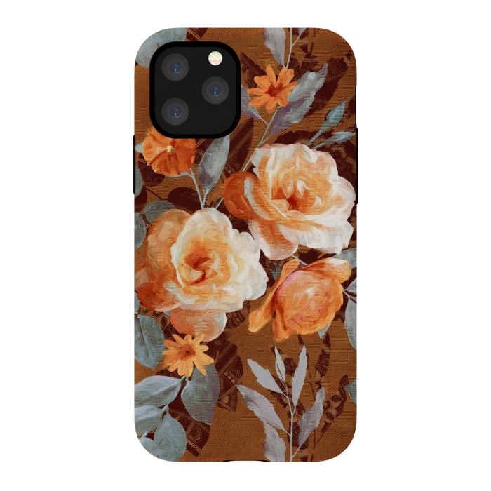 iPhone 11 Pro StrongFit Chintz Roses on Rust Brown by Micklyn Le Feuvre