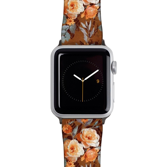 Watch 38mm / 40mm Strap PU leather Chintz Roses on Rust Brown by Micklyn Le Feuvre