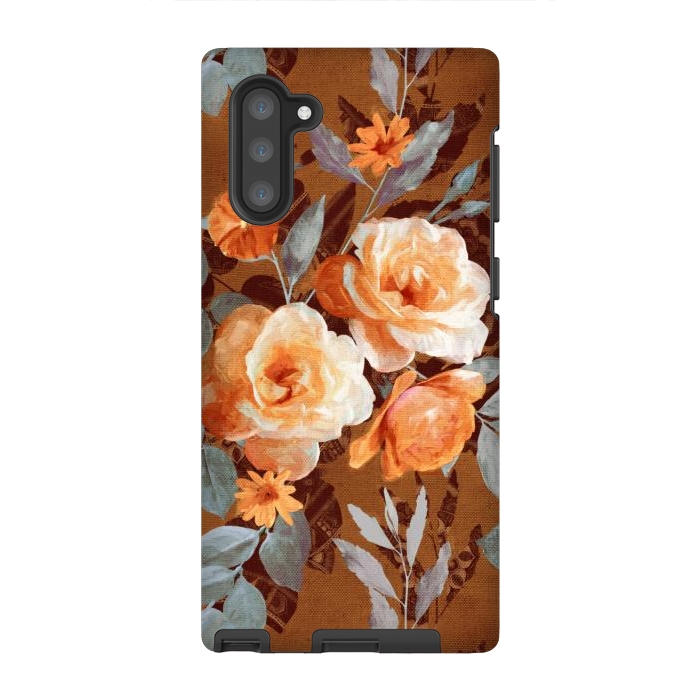Galaxy Note 10 StrongFit Chintz Roses on Rust Brown by Micklyn Le Feuvre