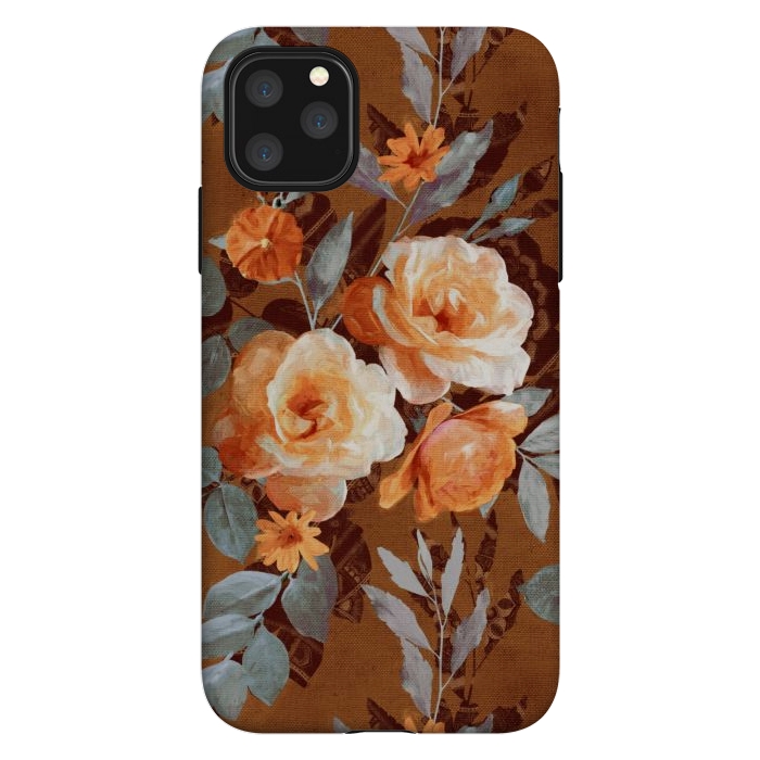 iPhone 11 Pro Max StrongFit Chintz Roses on Rust Brown by Micklyn Le Feuvre