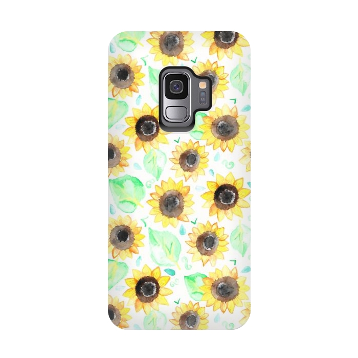 Galaxy S9 StrongFit Cheerful Watercolor Sunflowers by Tangerine-Tane