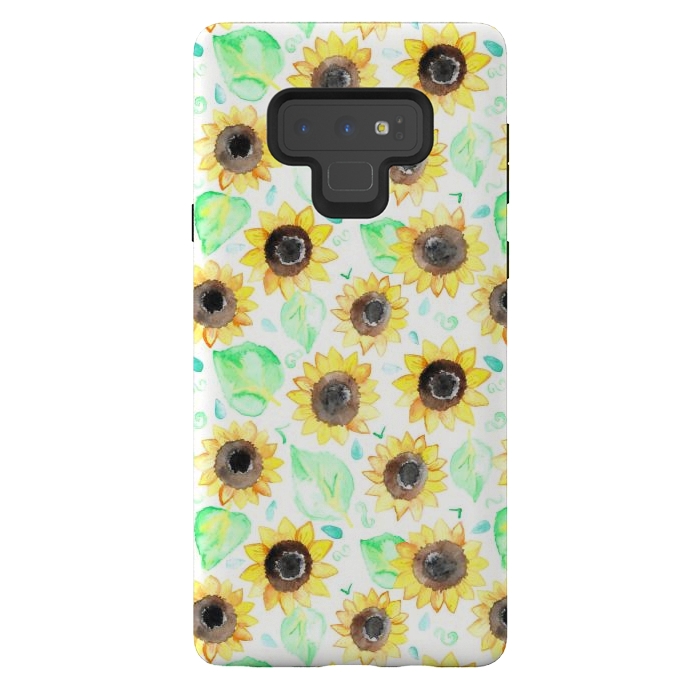 Galaxy Note 9 StrongFit Cheerful Watercolor Sunflowers by Tangerine-Tane