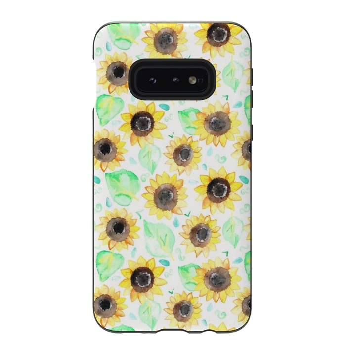 Galaxy S10e StrongFit Cheerful Watercolor Sunflowers by Tangerine-Tane