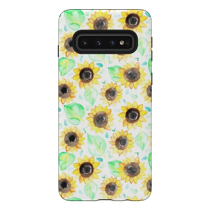Galaxy S10 StrongFit Cheerful Watercolor Sunflowers by Tangerine-Tane