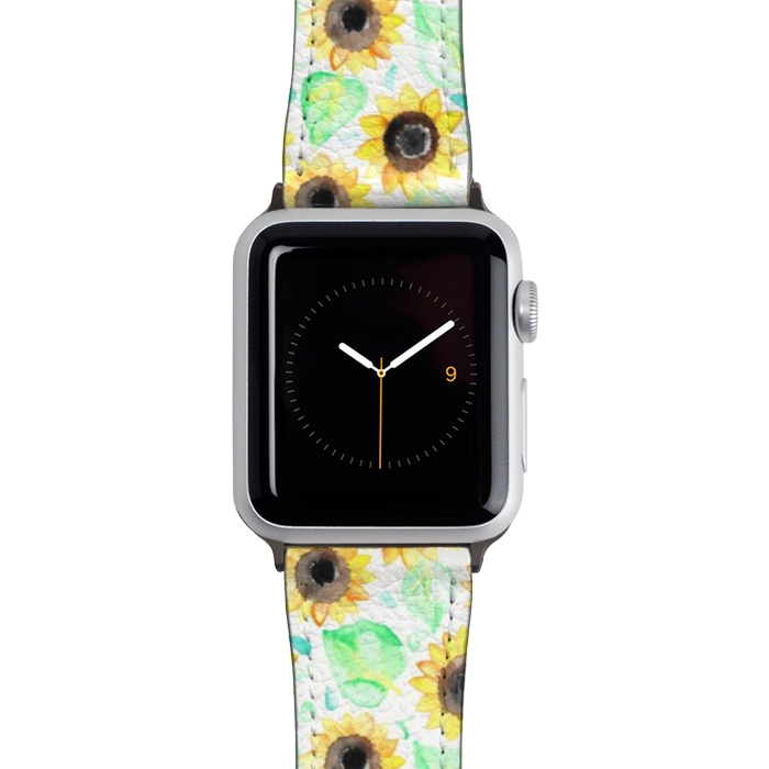 Watch 42mm / 44mm Strap PU leather Cheerful Watercolor Sunflowers by Tangerine-Tane
