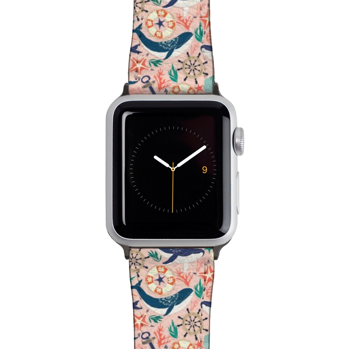 Watch 42mm / 44mm Strap PU leather Whale Song on Coral Blush by Tangerine-Tane