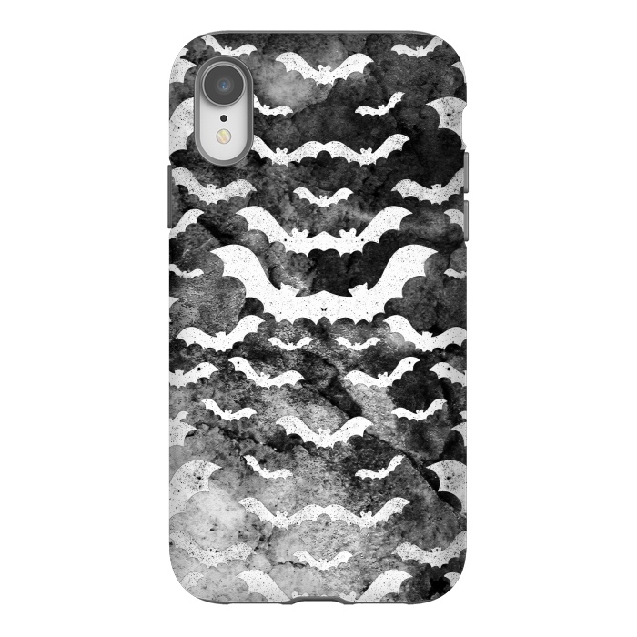 iPhone Xr StrongFit White star dust bats on monochrome marble sky by Oana 