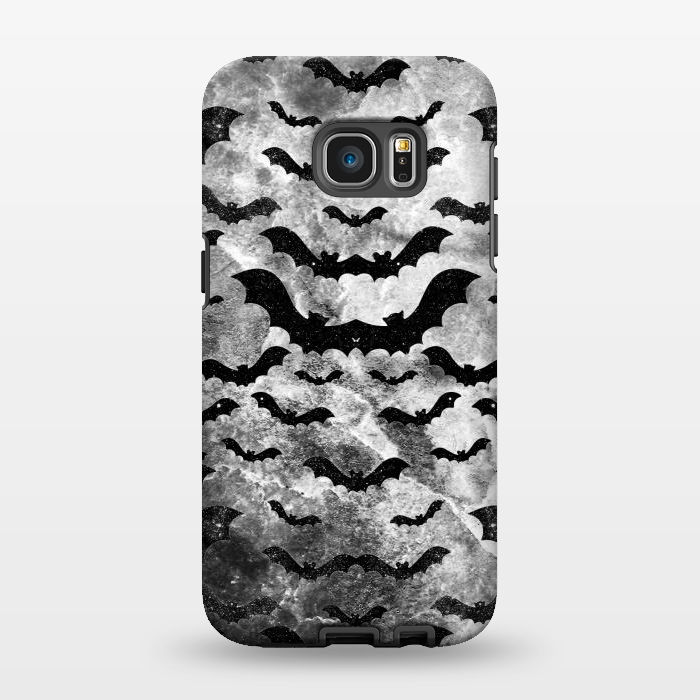 Galaxy S7 EDGE StrongFit Black star dust bats pattern on monochrome marble by Oana 