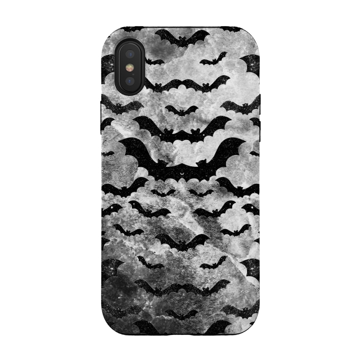 iPhone Xs / X StrongFit Black star dust bats pattern on monochrome marble by Oana 