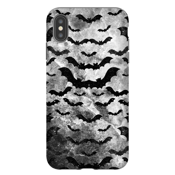 iPhone Xs Max StrongFit Black star dust bats pattern on monochrome marble by Oana 