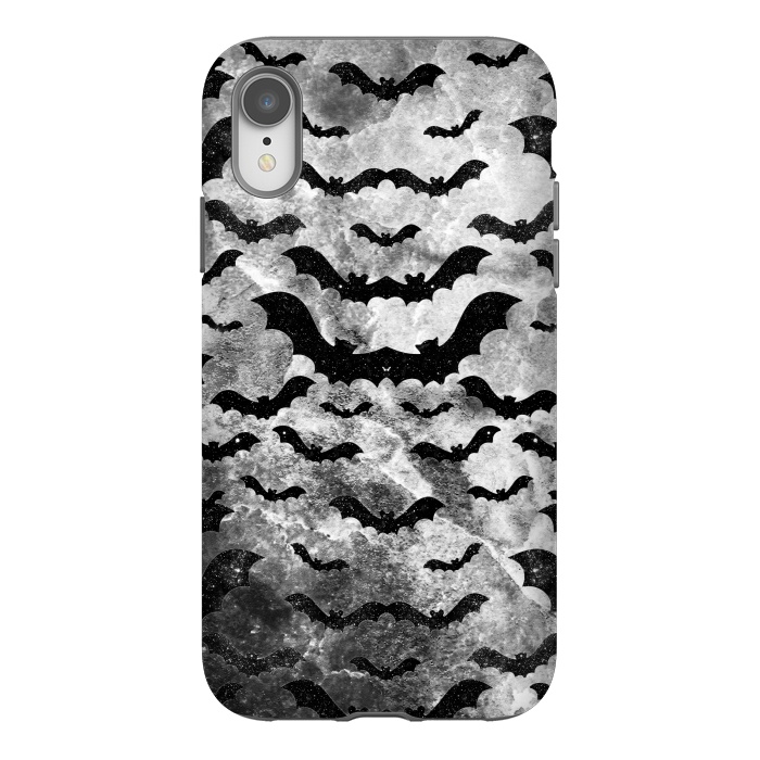 iPhone Xr StrongFit Black star dust bats pattern on monochrome marble by Oana 