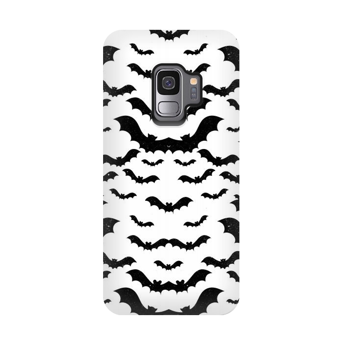 Galaxy S9 StrongFit Black star dust flying bats Halloween pattern by Oana 