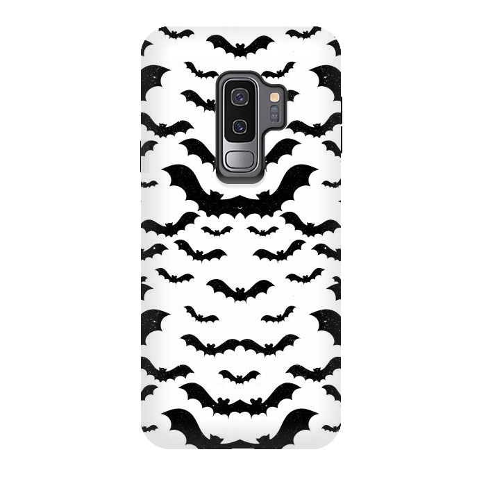 Galaxy S9 plus StrongFit Black star dust flying bats Halloween pattern by Oana 