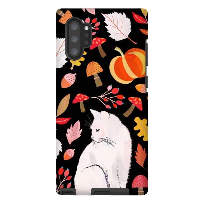 Galaxy Note 10 plus StrongFit Autumn nature pattern with white cat by Oana 