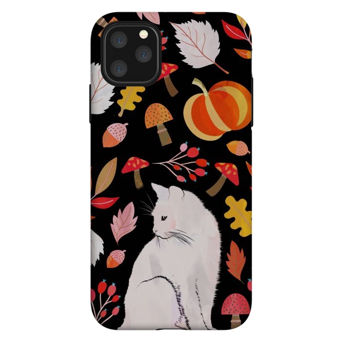 iPhone 11 Pro Max StrongFit Autumn nature pattern with white cat by Oana 