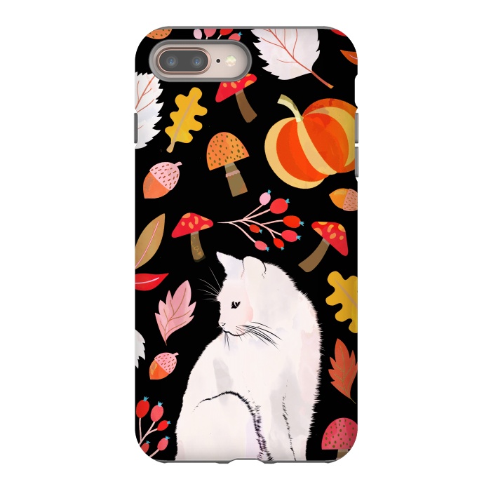 iPhone 7 plus StrongFit Autumn nature pattern with white cat by Oana 