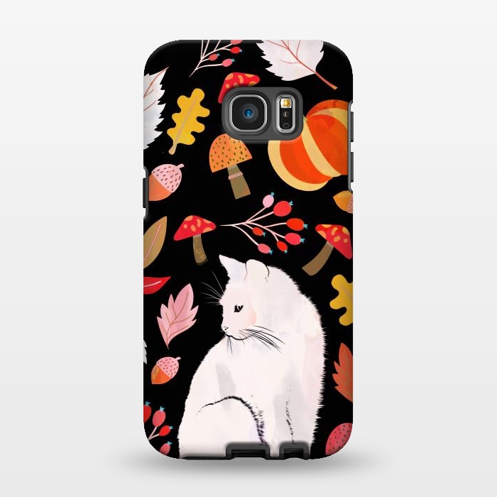 Galaxy S7 EDGE StrongFit Autumn nature pattern with white cat by Oana 