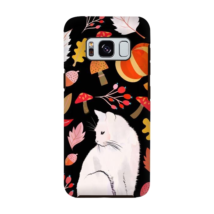 Galaxy S8 StrongFit Autumn nature pattern with white cat by Oana 