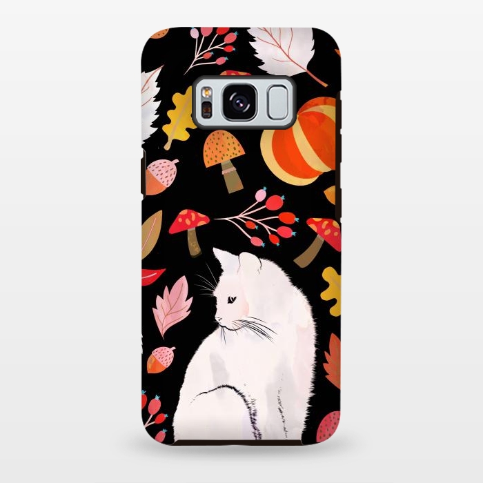 Galaxy S8 plus StrongFit Autumn nature pattern with white cat by Oana 