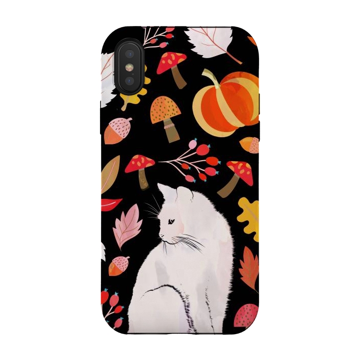iPhone Xs / X StrongFit Autumn nature pattern with white cat by Oana 