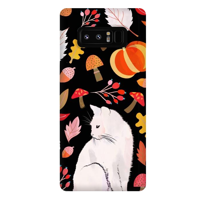 Galaxy Note 8 StrongFit Autumn nature pattern with white cat by Oana 