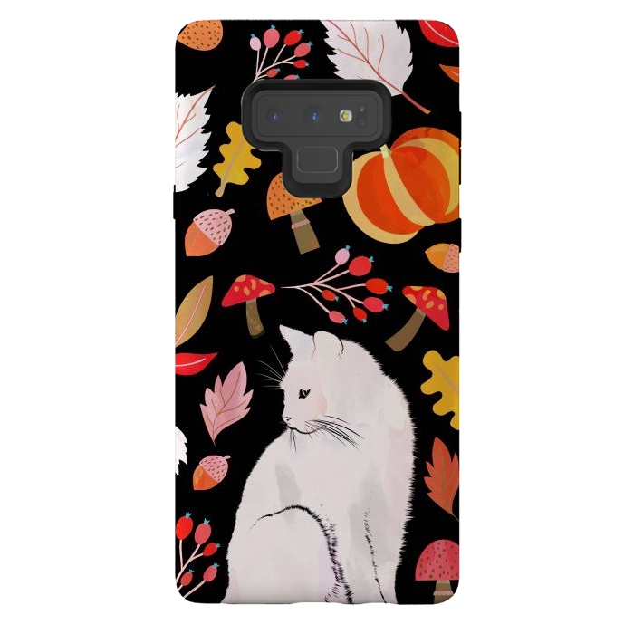 Galaxy Note 9 StrongFit Autumn nature pattern with white cat by Oana 