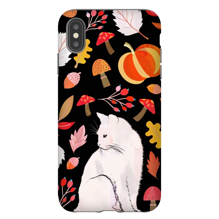 iPhone Xs Max StrongFit Autumn nature pattern with white cat by Oana 