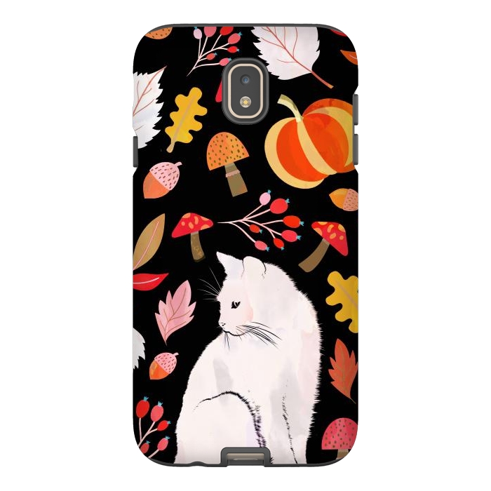 Galaxy J7 StrongFit Autumn nature pattern with white cat by Oana 